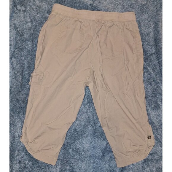 Faded Glory Womens 20W Khaki Capris Adjustable Leg Drawstring Pockets Plus Size - Picture 2 of 13